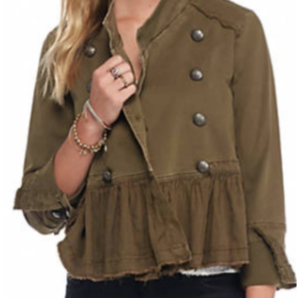 Free people ruffle hem military jacket black
